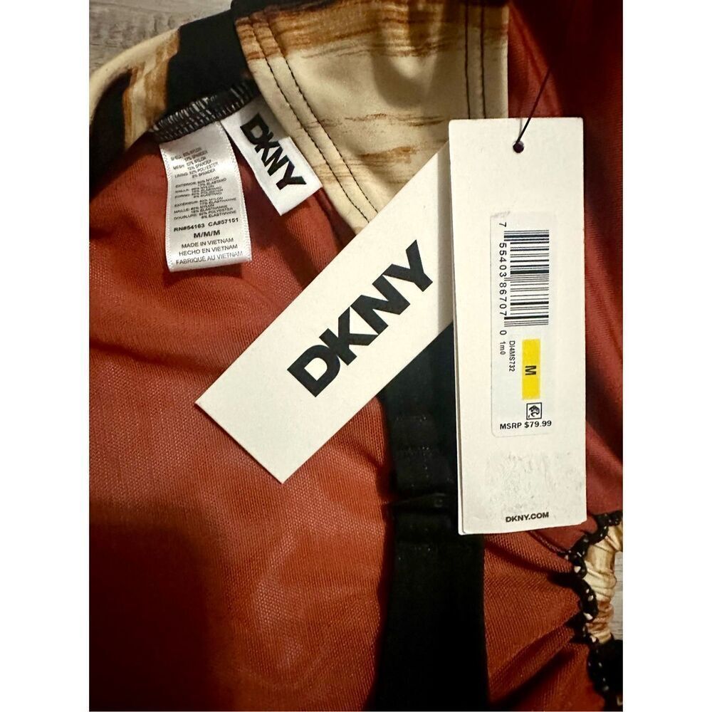 NWT DKNY Women's Black O-Ring One-Piece Bandeau-Neck Swimsuit. Size M - Picture 7 of 7